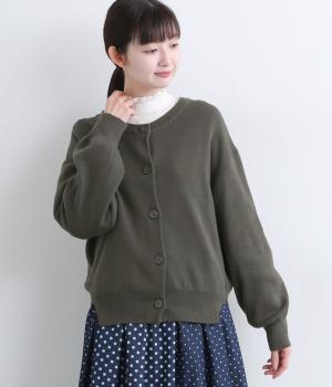 コットンミラノリブニットカーディガン(チャコール-L)