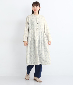 レースプリントワンピース(ライトグレー-L)