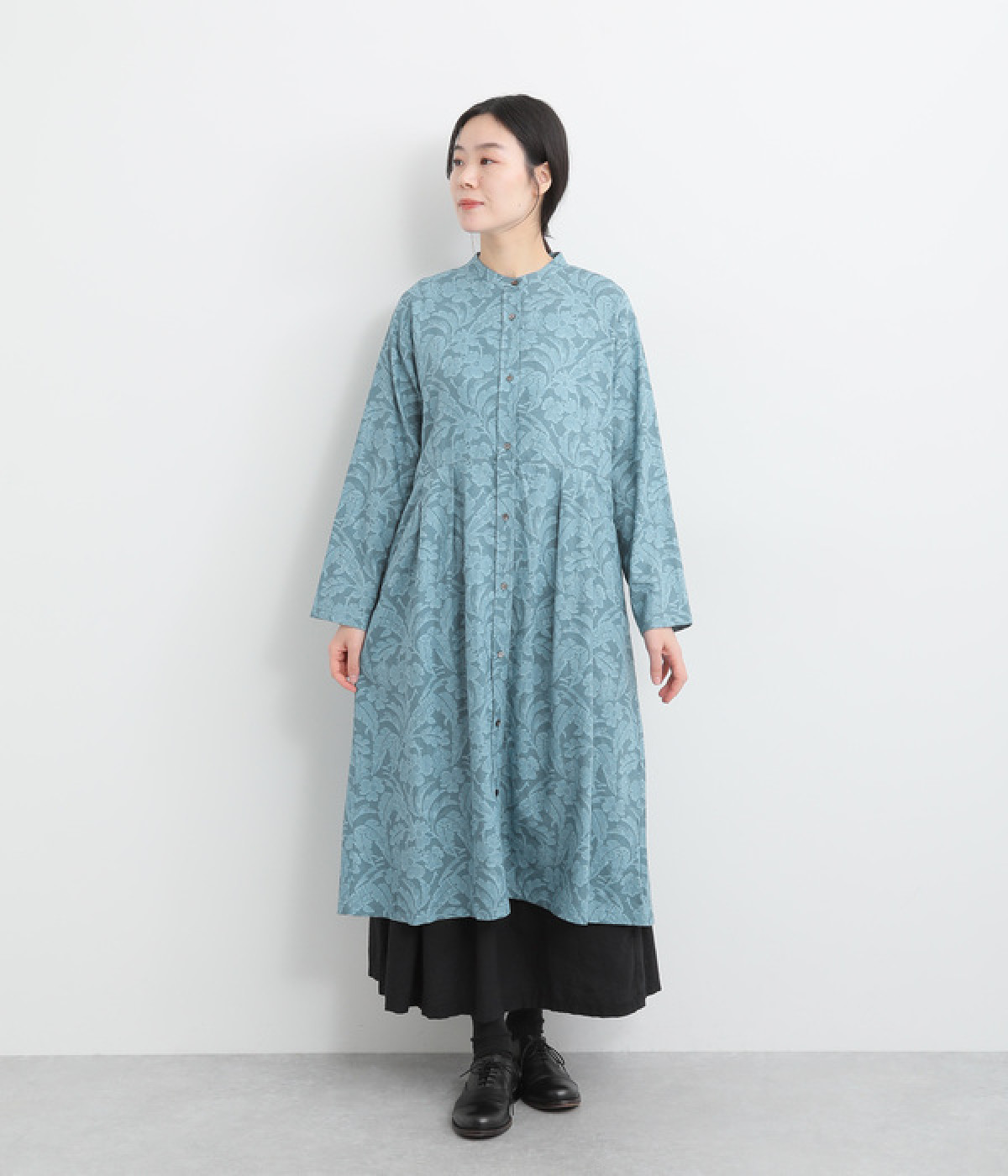 レースプリントワンピース(ブルー-L)