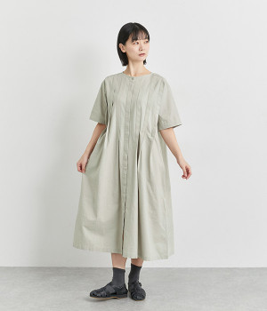 リネンコットンタックワンピース(グレージュ-L)