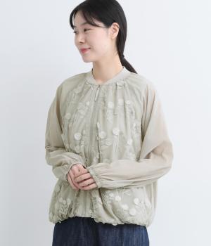 エンブロイダリーギャザーブルゾン(ライトグレー-L)