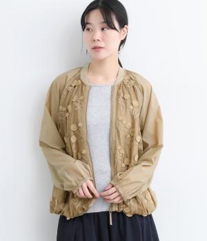 エンブロイダリーギャザーブルゾン(ベージュ-L)
