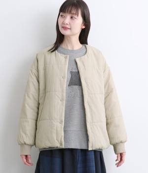 ナイロンタッサーノーカラー中綿コート