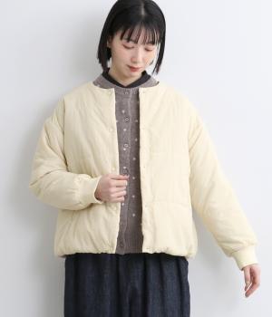 ナイロンタッサーノーカラー中綿コート(アイボリー-L)