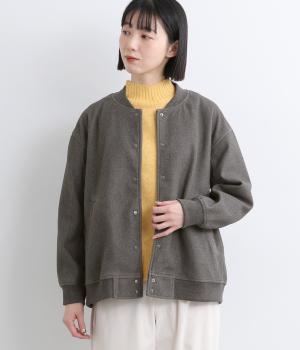 ストレッチソフトメルトンリブブルゾン(グレー-M)