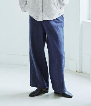 パネルワイドストレートデニムパンツ(インディゴネイビー-L)