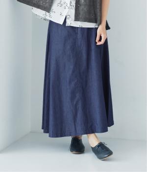 コットンデニムフレアスカート(インディゴデニム-M)