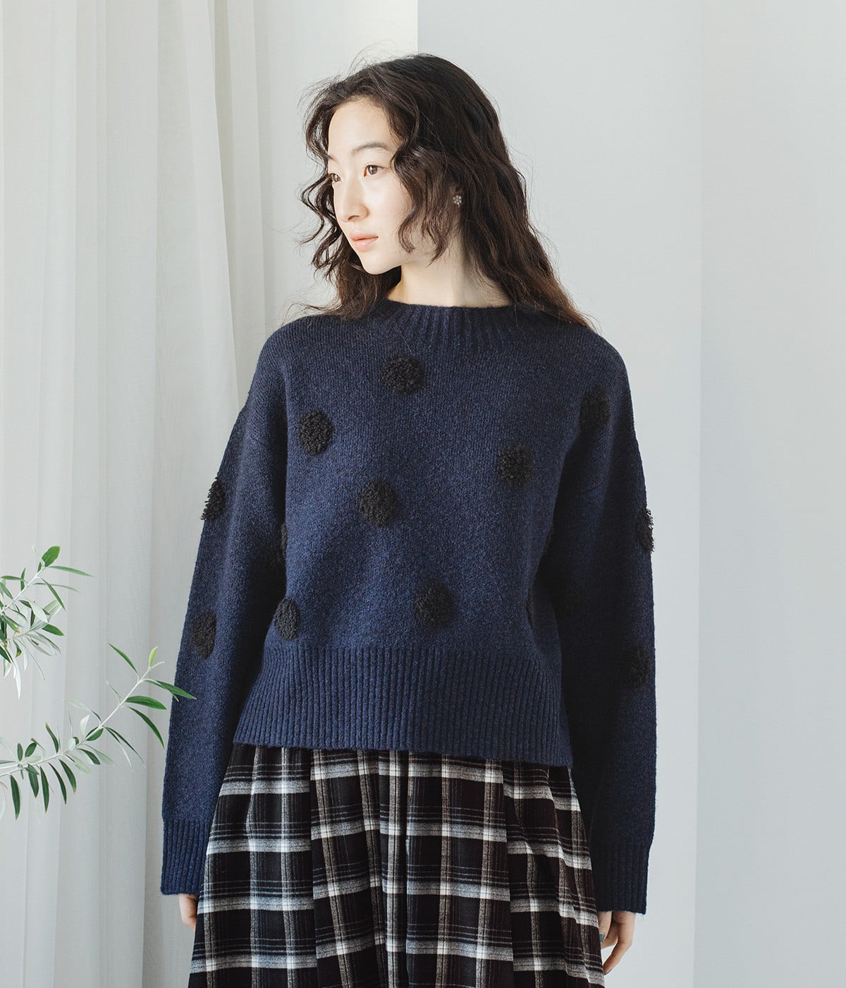 ループドットジャカードプルオーバー(ネイビー-M)