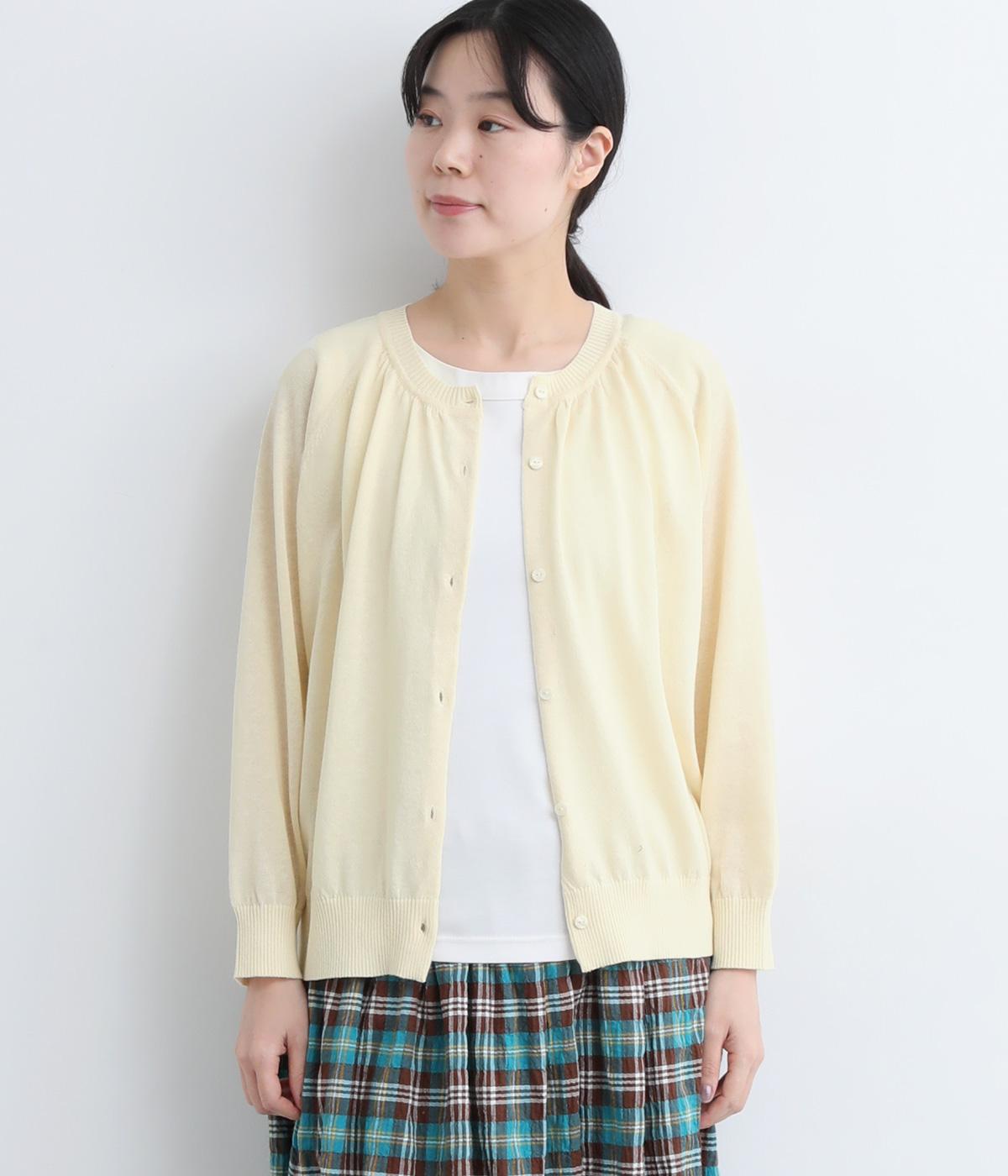 ギャザーニットカーディガン(オフホワイト-ONESIZE)