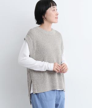 サイドスリットニットベスト(グレー-L)