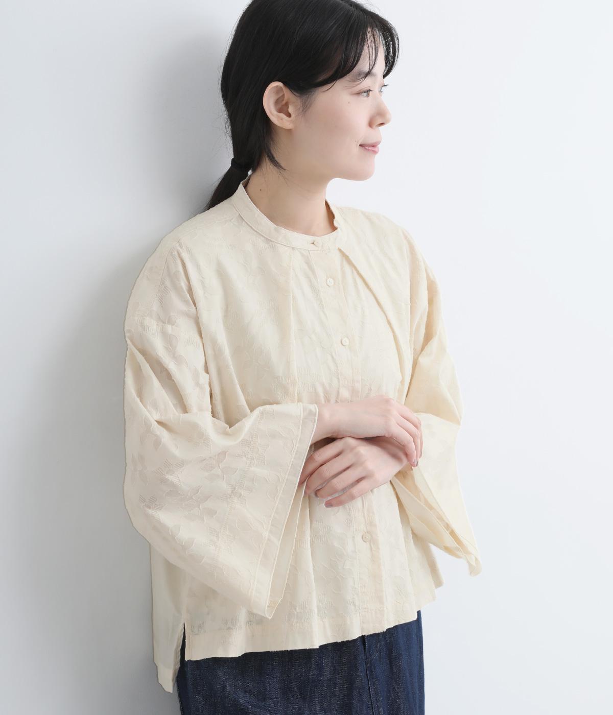 フラワージャカードフレアスリーブシャツ(アイボリー-M)