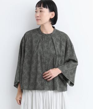 フラワージャカードフレアスリーブシャツ(チャコール-L)