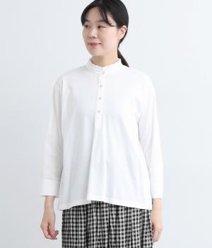 コットン天竺フリルカラープルオーバー(オフホワイト-M)