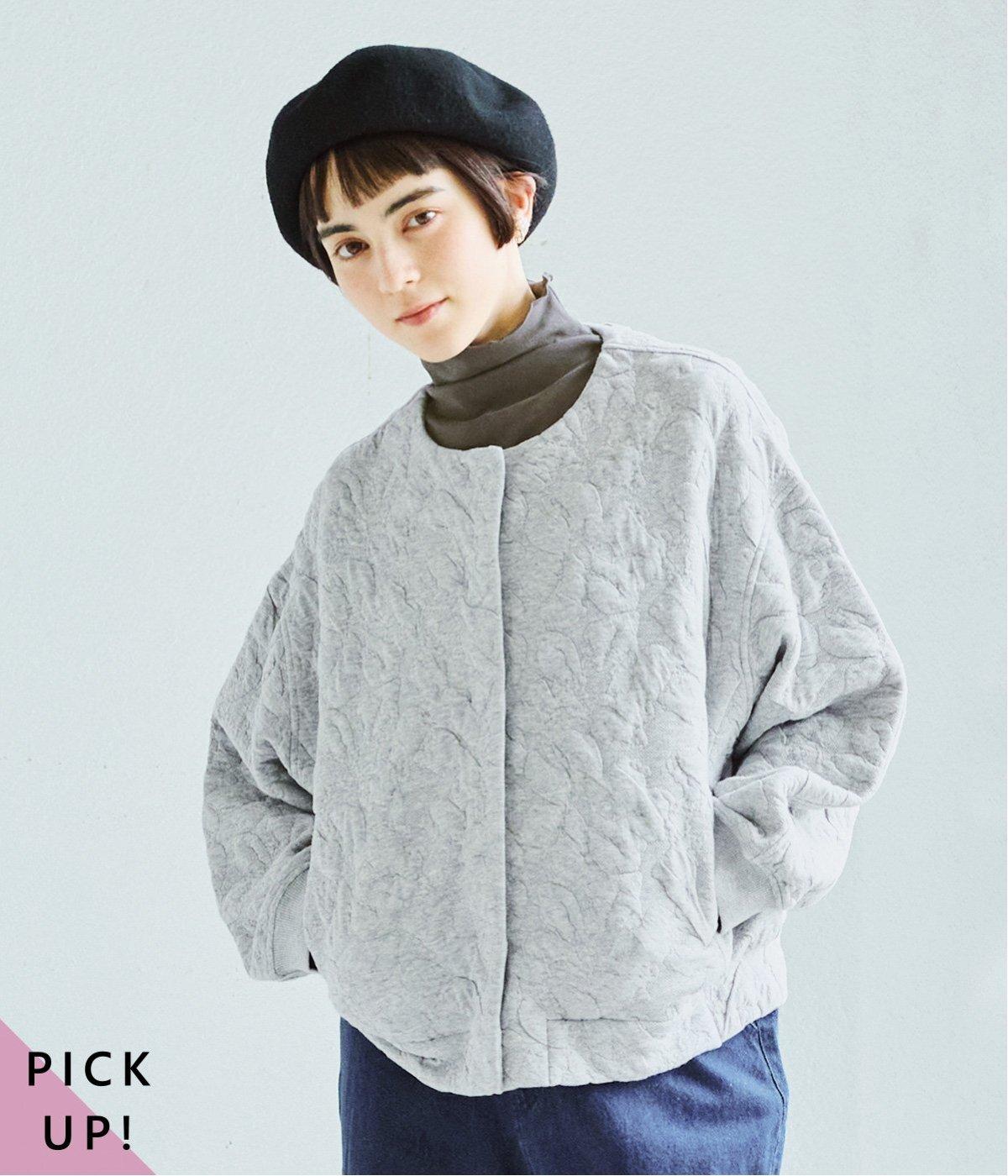 ふくれジャカードカーディガン(グレー-M)