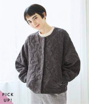 ふくれジャカードカーディガン(チャコール-L)