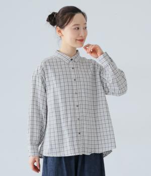 ダブルガーゼチェックブラウス(アイボリー-M)