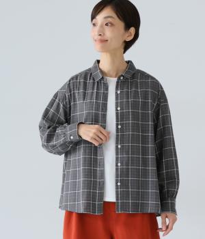 ダブルガーゼチェックブラウス(チャコール-L)