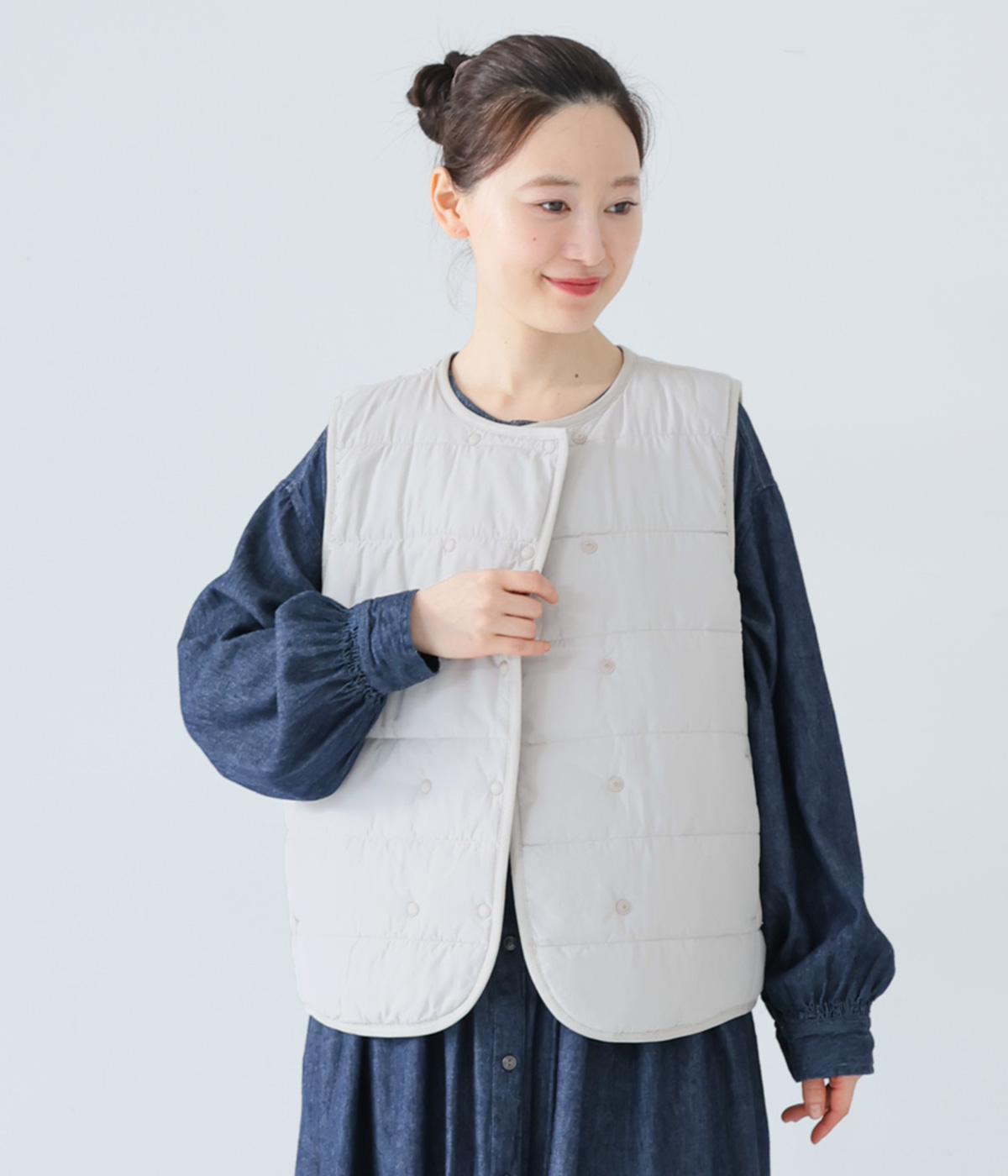 高密ポリエステルリップストップ平織りSORONA中綿ベスト(ライトグレー-M)