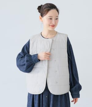 高密ポリエステルリップストップ平織りSORONA中綿ベスト(ライトグレー-M)