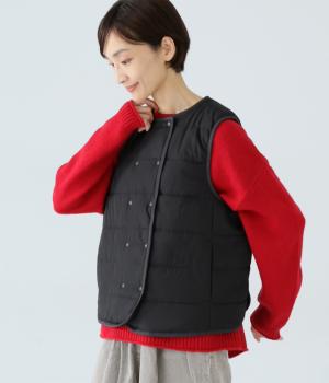 高密ポリエステルリップストップ平織りSORONA中綿ベスト(ブラック-M)