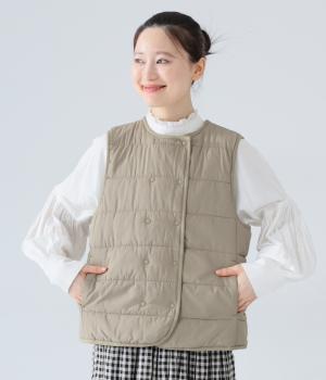 高密ポリエステルリップストップ平織りSORONA中綿ベスト(ベージュ-L)