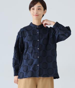 コットンドットジャカードブラウス(ネイビー-L)
