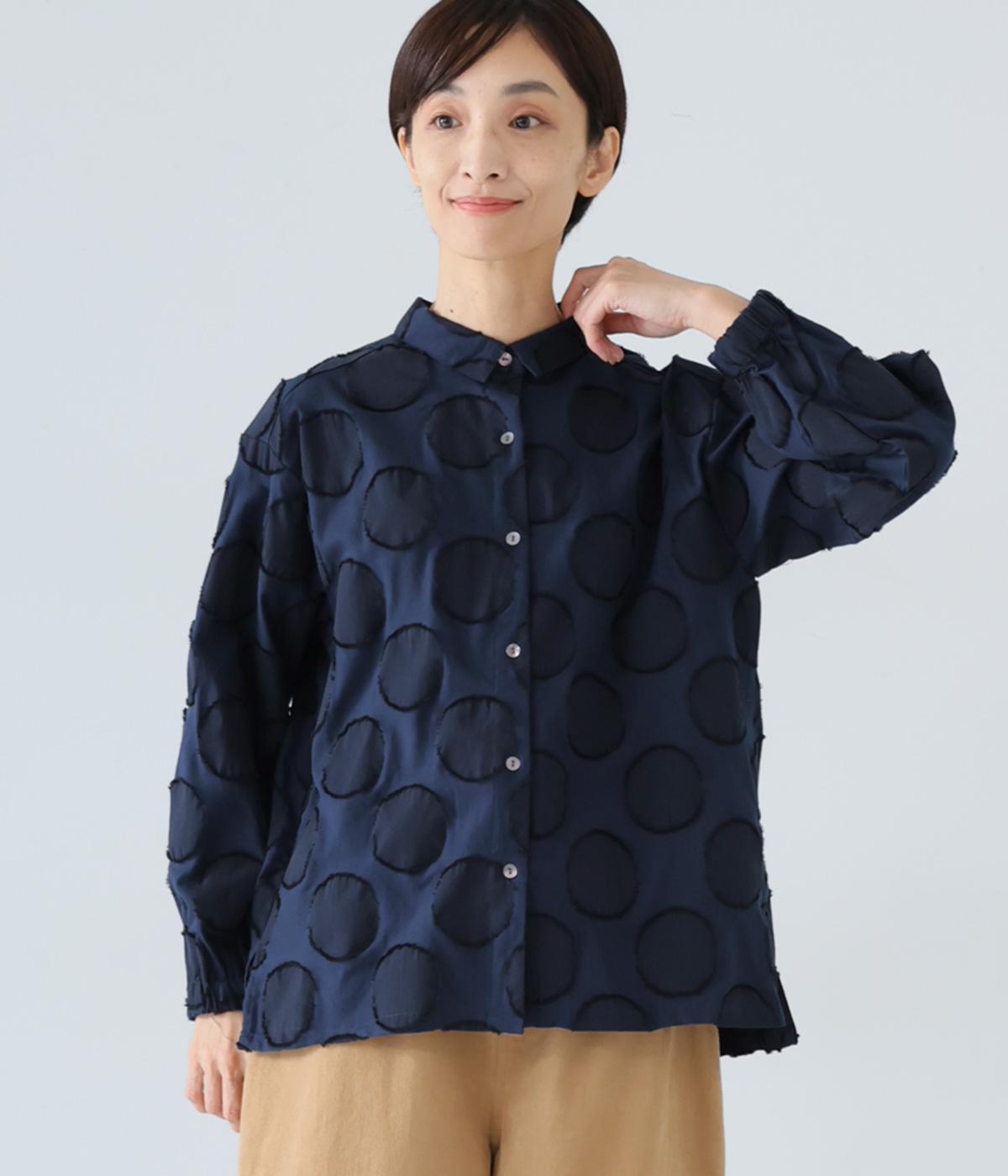 コットンドットジャカードブラウス(ネイビー-M)