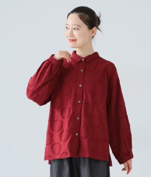 コットンドットジャカードブラウス(レッド-L)