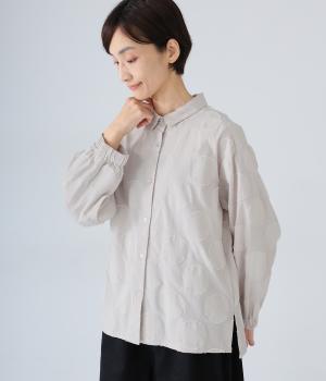 コットンドットジャカードブラウス(ベージュ-L)