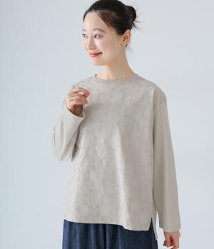 コットン天竺×コットン平織りフロントフハク刺繍プルオーバー(グレー-M)