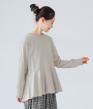 コットン天竺×コットン平織りペプラムプルオーバー(グレー-M)