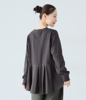 コットン天竺×コットン平織りペプラムプルオーバー(チャコール-L)