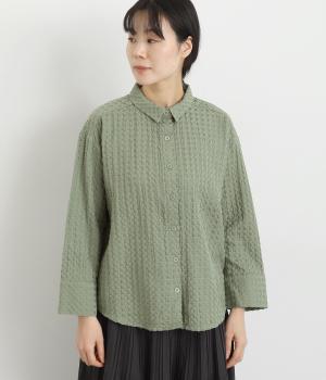 ジャカードブラウス(グリーン-L)