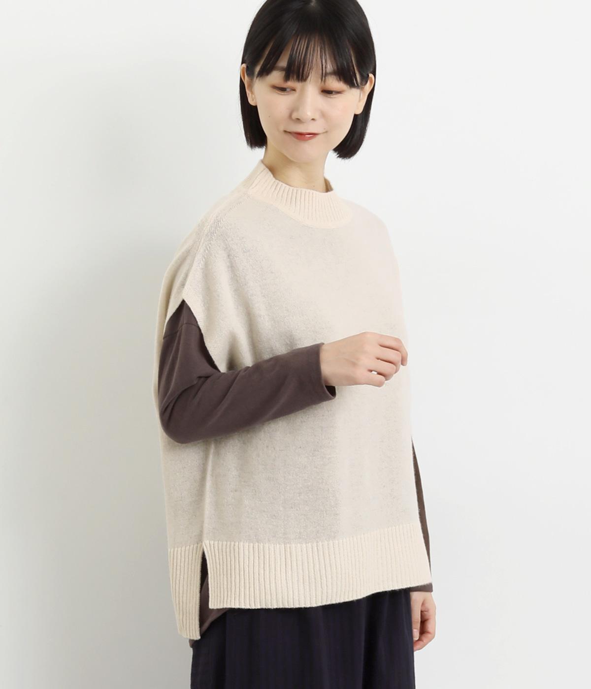 ウールカシミヤハイネックベスト(アイボリー-F)