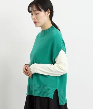 ウールカシミヤハイネックベスト(グリーン-F)