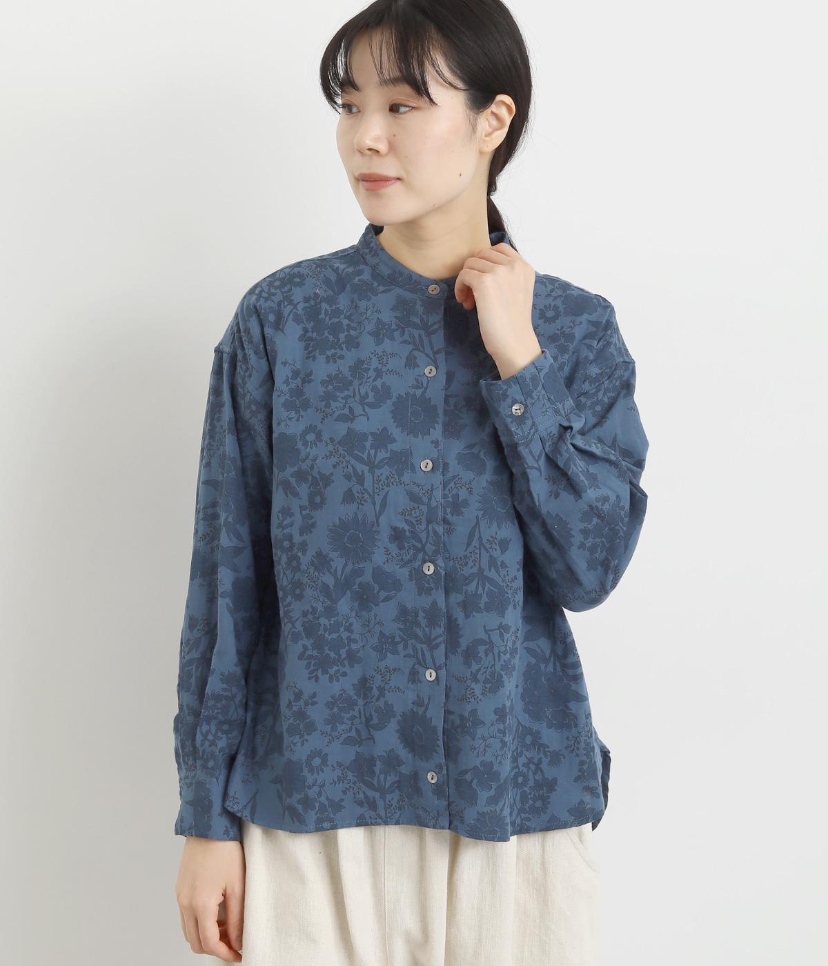 ダブルガーゼプリントレギュラーシャツ(ネイビー-M)