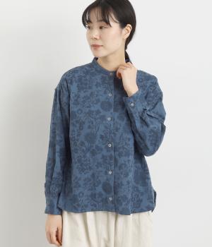 ダブルガーゼプリントレギュラーシャツ(ネイビー-M)