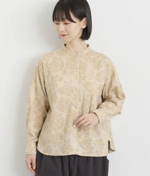 ダブルガーゼプリントレギュラーシャツ(ベージュ-L)