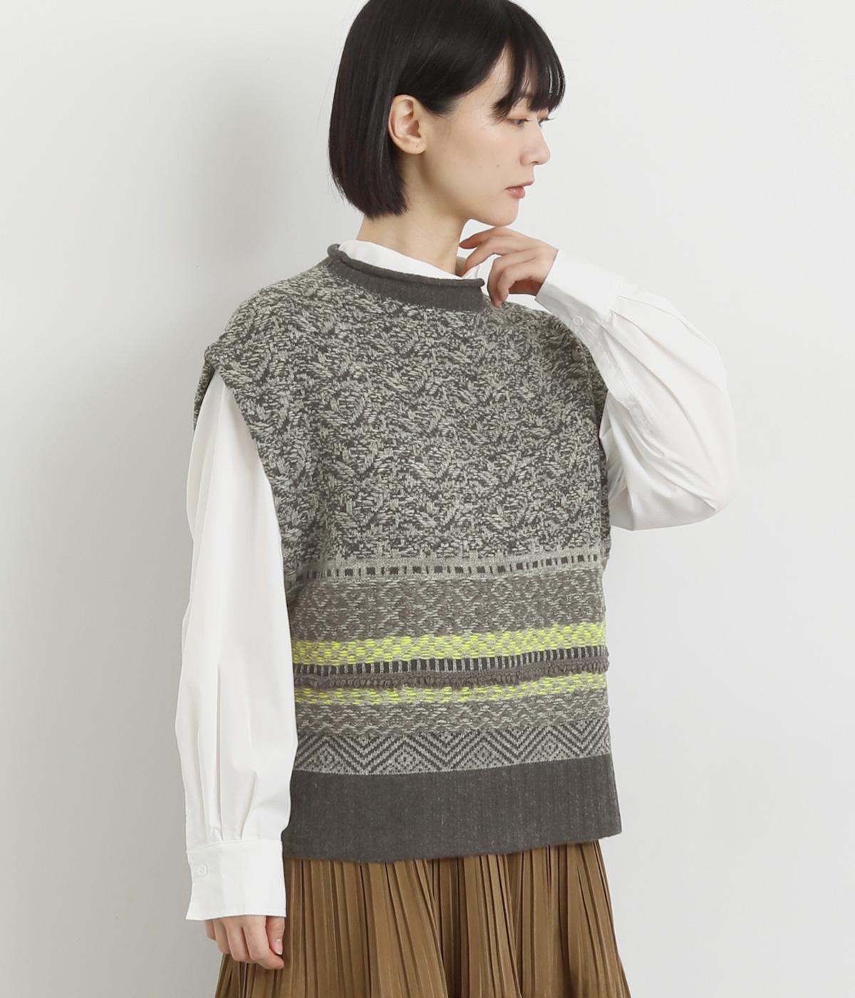 ジャカードニットベスト(チャコール-F)