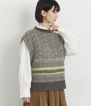 ジャカードニットベスト(チャコール-F)