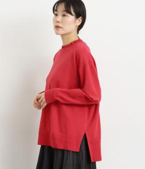 フリルカラーニットプルオーバー(レッド-M)
