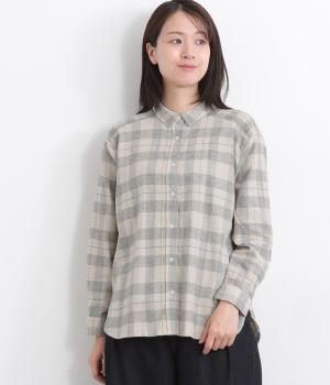 コットンシャーリングチェックブラウス(アイボリー-L)