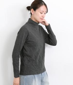 コットン接結ドットジャカードハイネックプルオーバー(チャコール-L)