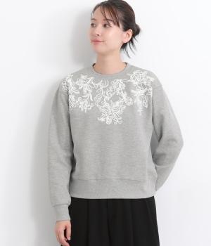 コットンエンブロイダリー　カノコ裏起毛プルオーバー(杢グレー-L)