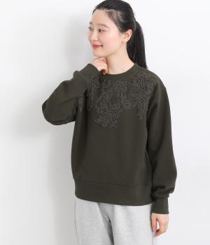 コットンエンブロイダリー　カノコ裏起毛プルオーバー(チャコール-L)