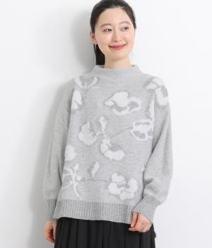 フラワージャカードニットプルオーバー(グレー-L)
