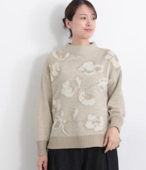 フラワージャカードニットプルオーバー(ベージュ-L)