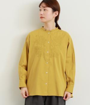 コットンフリルカラー刺繍ブラウス(マスタード-F)