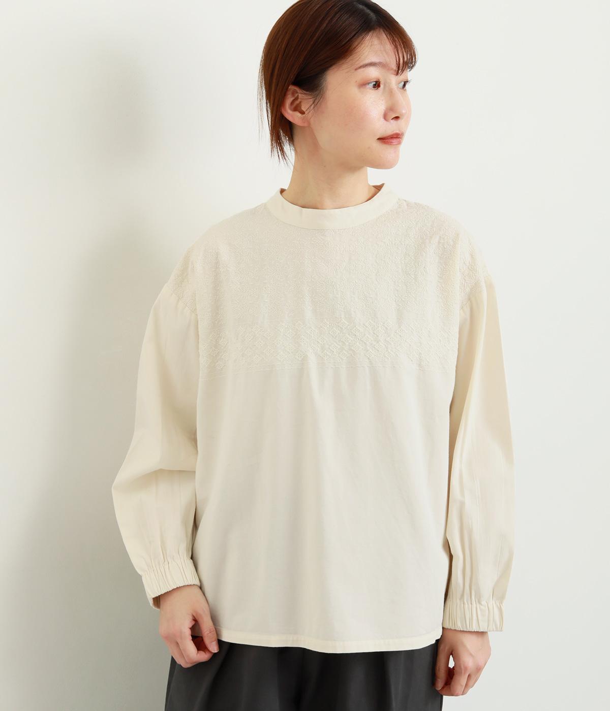 コットン刺繍プルオーバーブラウス(アイボリー-F)