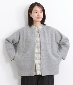 ダブルジャカード編みカーディガン(グレー-L)